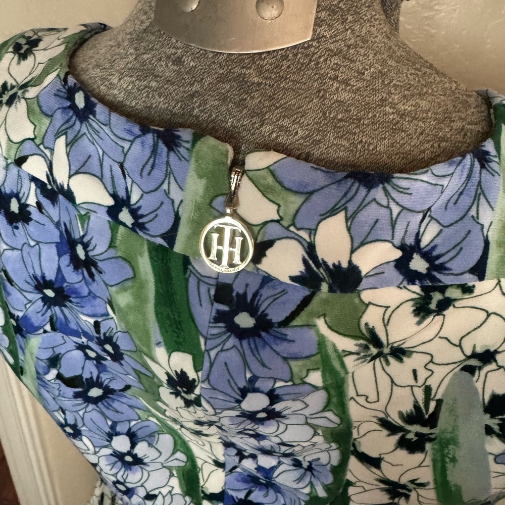 Tommy Hilfiger White & Blue High Neck Floral Dress - Picture 7 of 15